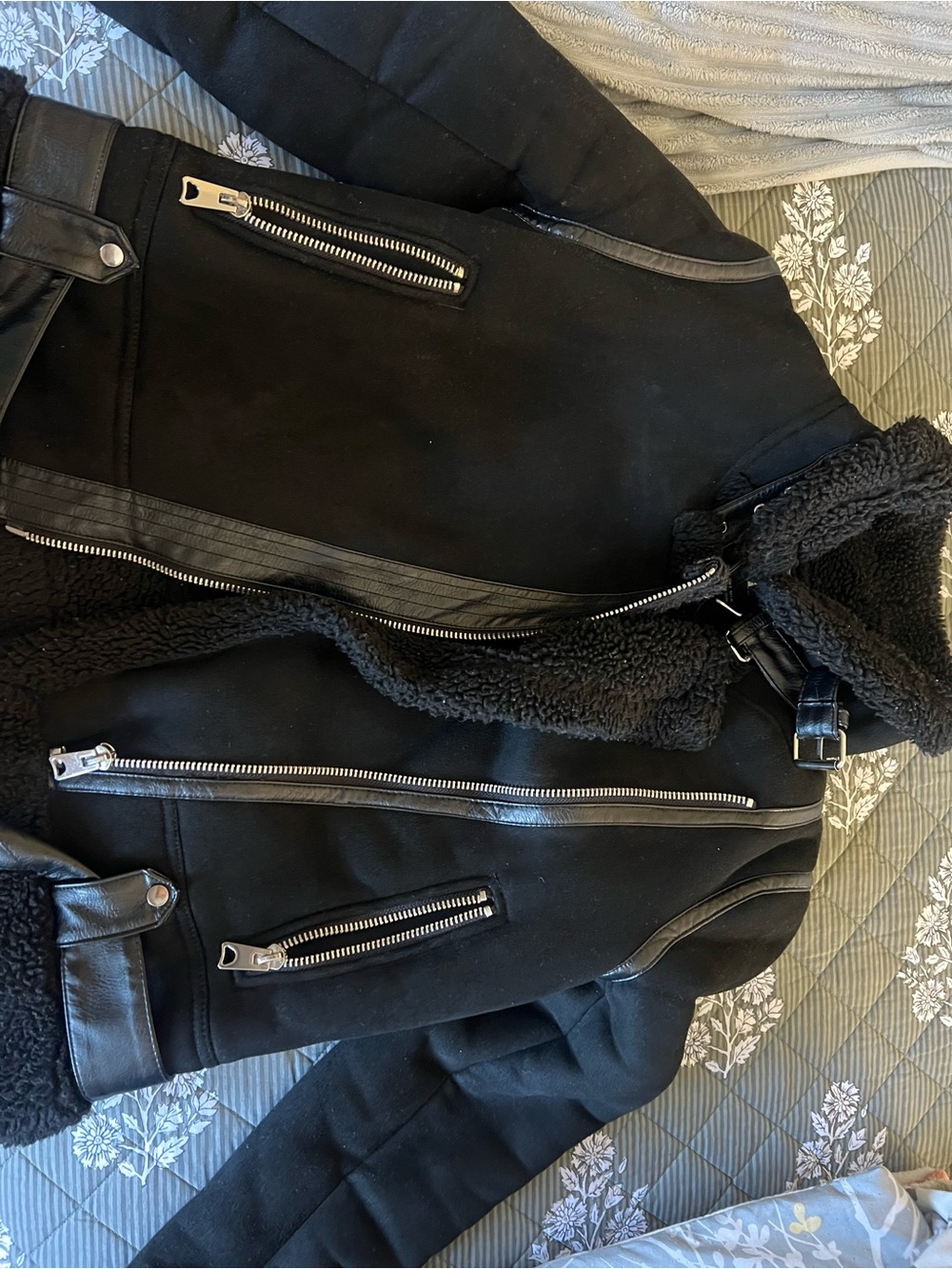 Zara Black Faux Shearling Moto Jacket